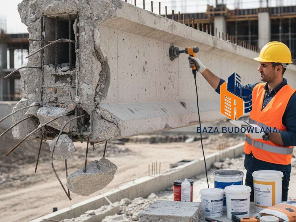 Kruszenie betonu i degradacja struktury mineralnej wymagająca specjalistycznej naprawy.