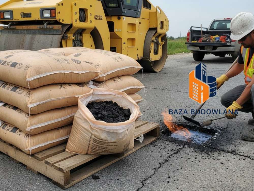 Asfalt twardolany w workach do profesjonalnej naprawy i konserwacji nawierzchni bitumicznych.