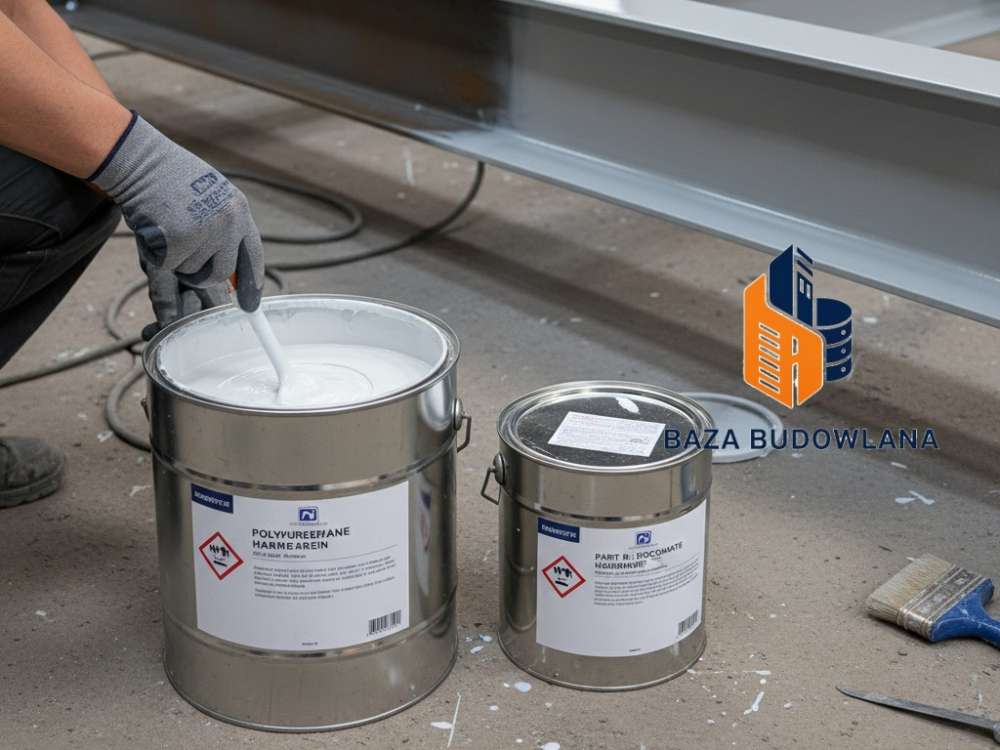 Dwuskładnikowa farba poliuretanowa tworząca trwałą i błyszczącą powłokę na posadzce betonowej.