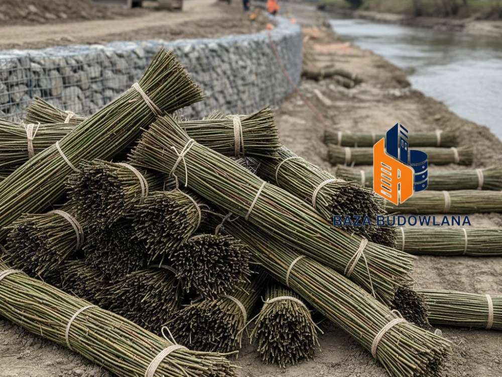 Wiązki faszyny wiklinowej z pędów wierzby stosowane do ekologicznego zabezpieczania brzegów rzek.