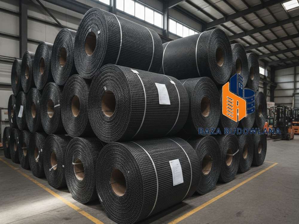 Georuszt dwukierunkowy rozłożony na warstwie kruszywa w celu stabilizacji i zbrojenia słabego podłoża gruntowego.