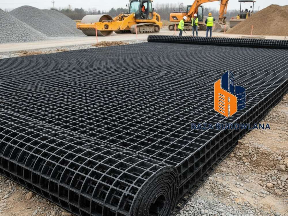 Czarny georuszt dwuosiowy do stabilizacji i wzmacniania słabego podłoża gruntowego.