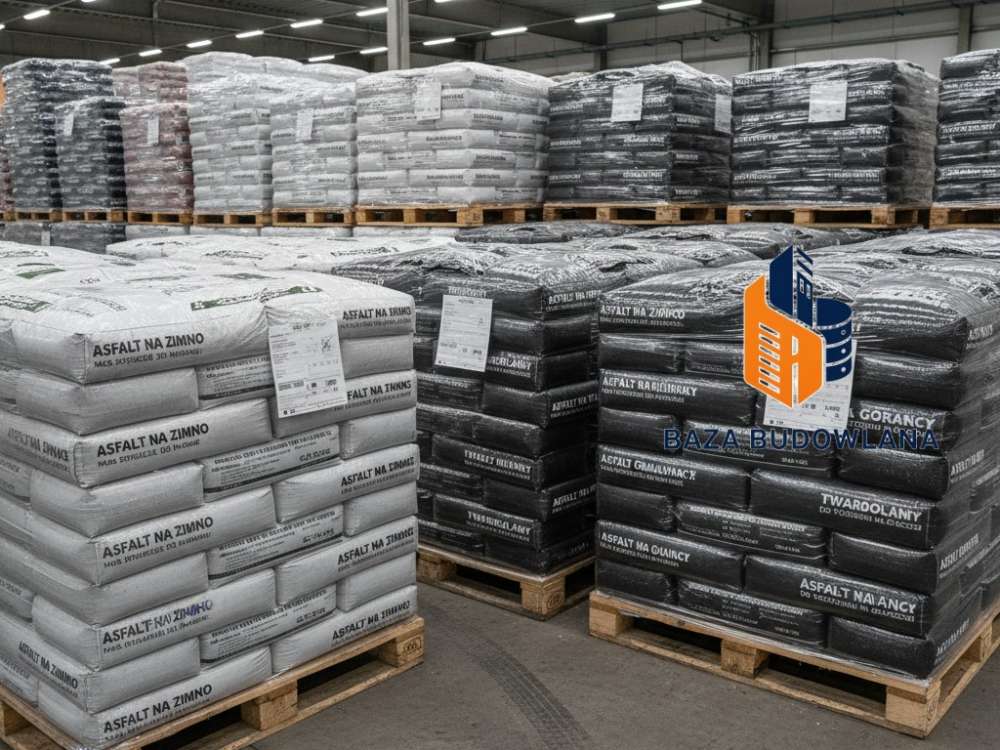 Gotowa masa asfaltowa w workach do szybkich napraw ubytków w nawierzchni bitumicznej.
