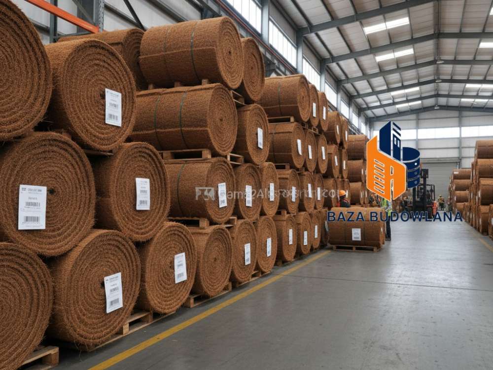 Naturalna mata kokosowa ogrodnicza o gęstym splocie włókien, przeznaczona do ochrony roślin i gleby.