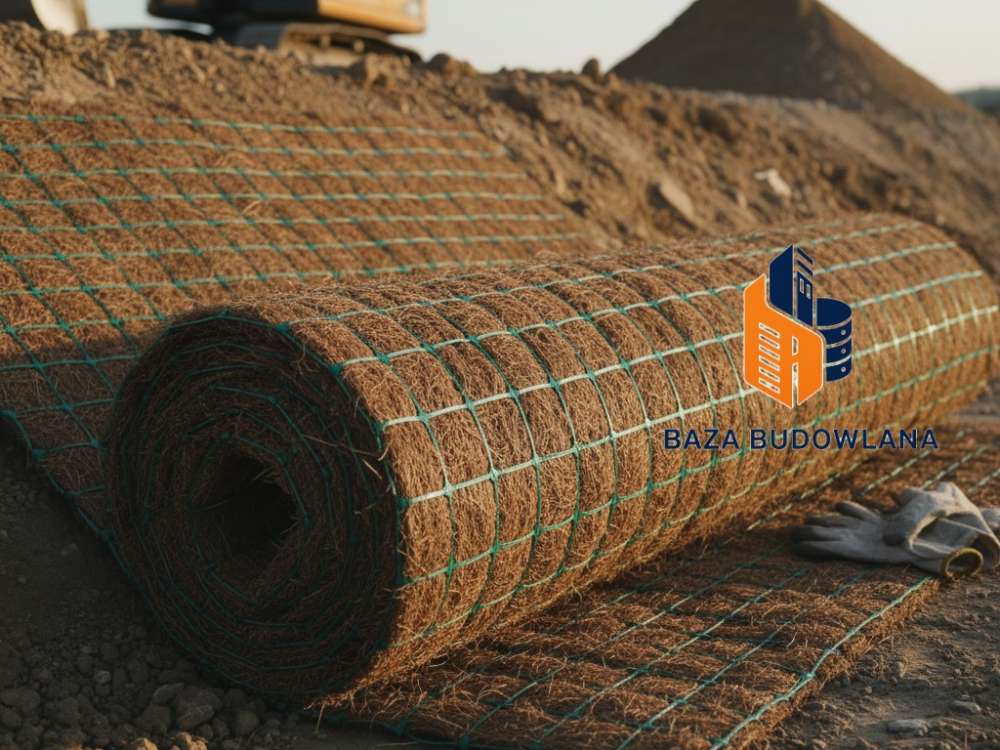 Mata kokosowa przeciwerozyjna z naturalnych włókien ułożona na zboczu skarpy.