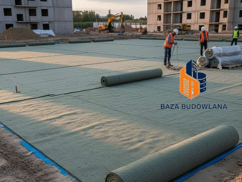 Montaż maty bentonitowej ActiTex tworzącej szczelną barierę hydroizolacyjną GCL.