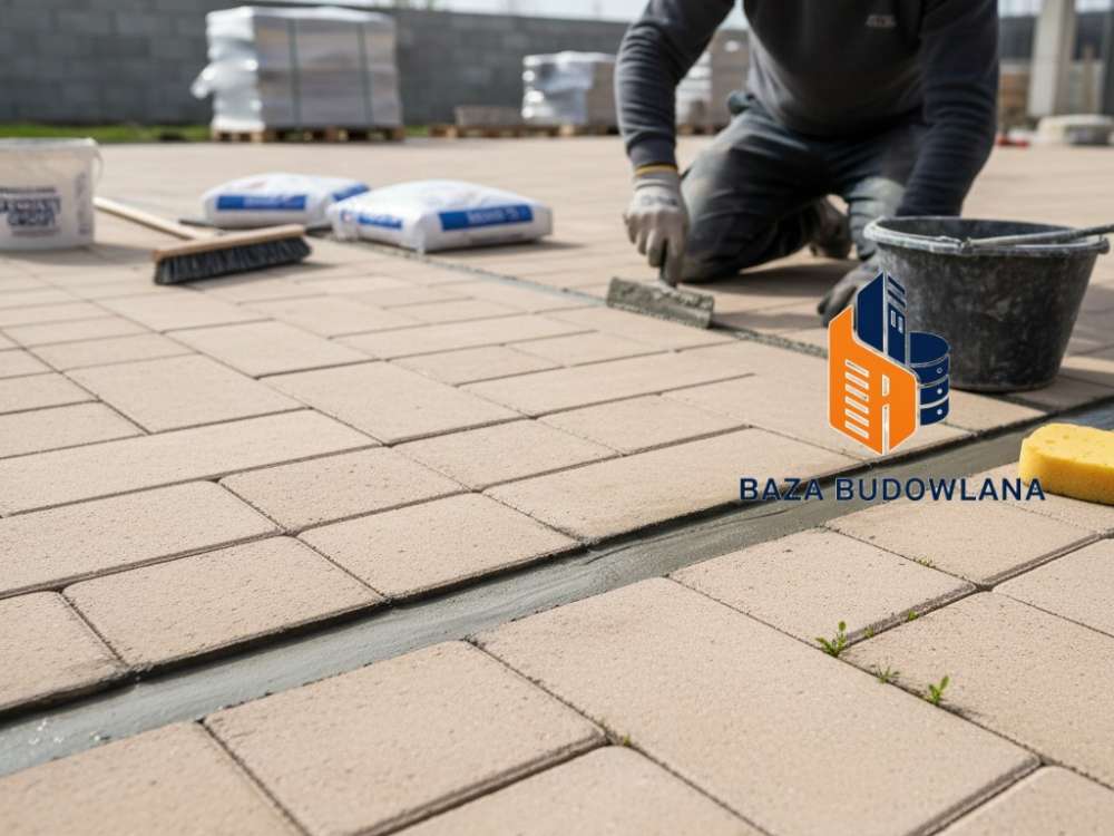 Trwała fuga cementowa między kostką brukową, chroniąca nawierzchnię przed chwastami i mrowiskami.