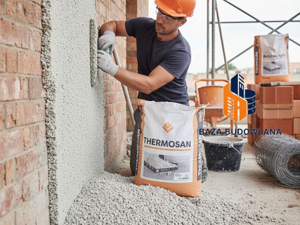 Lekka zaprawa ciepłochronna z perlitem nakładana na ścianę jako tynk termoizolacyjny.