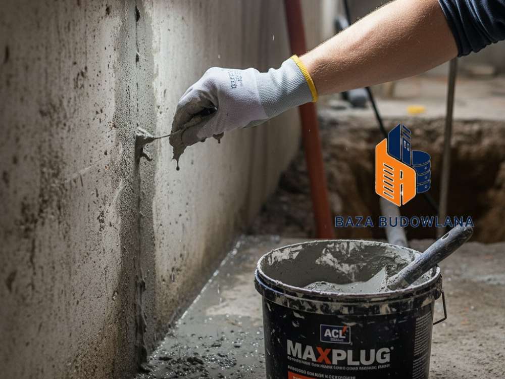 Zaprawa do tamowania przecieków MAXPLUG uszczelniająca aktywny wyciek wody przez szczelinę w betonie.