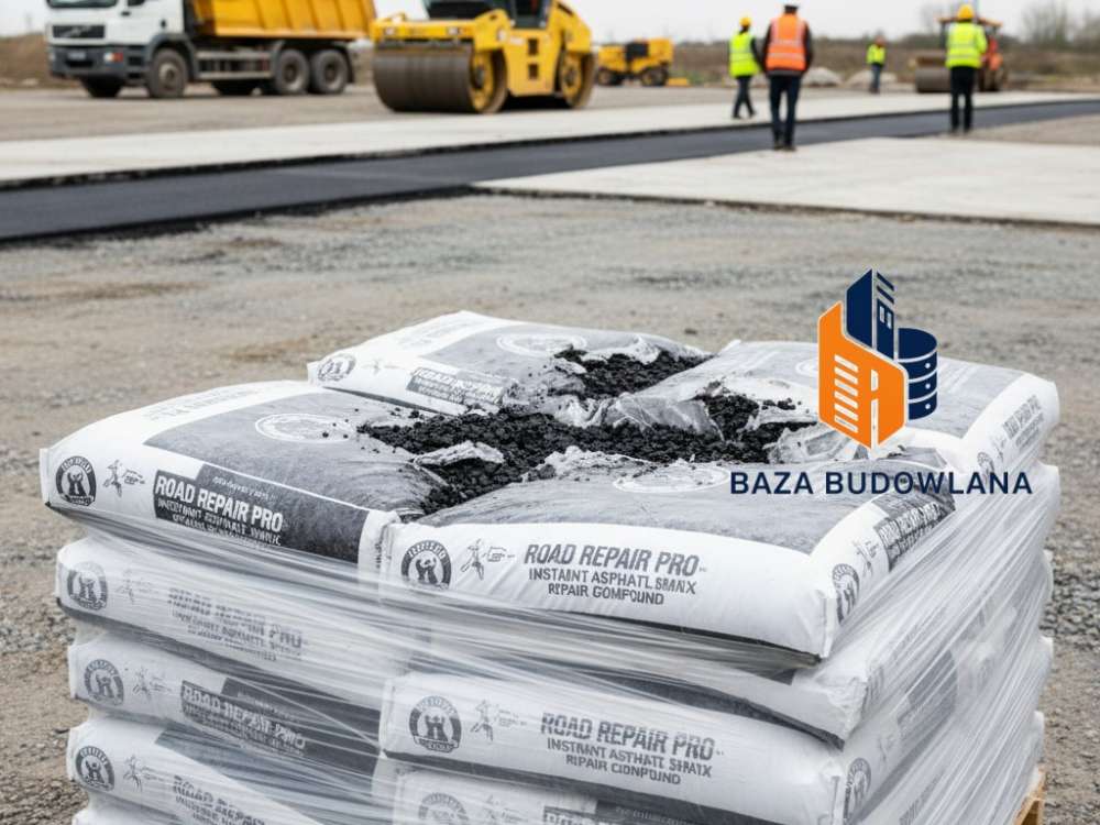 Naprawa ubytku w nawierzchni z wykorzystaniem trwałego asfaltu drogowego w workach.