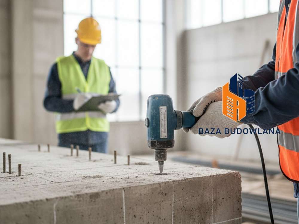 Badanie nieniszczące NDT określające wytrzymałość charakterystyczną betonu metodą sklerometryczną.