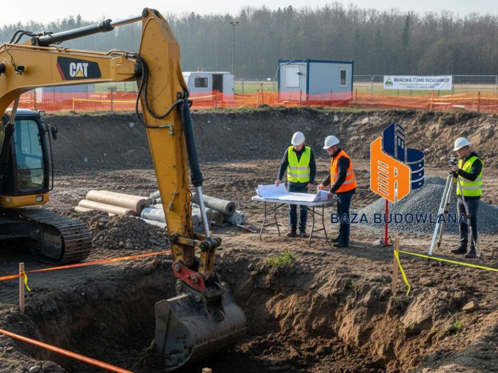 Budowa stawu wodnego w ogrodzie – etap prac ziemnych i formowania brzegów.