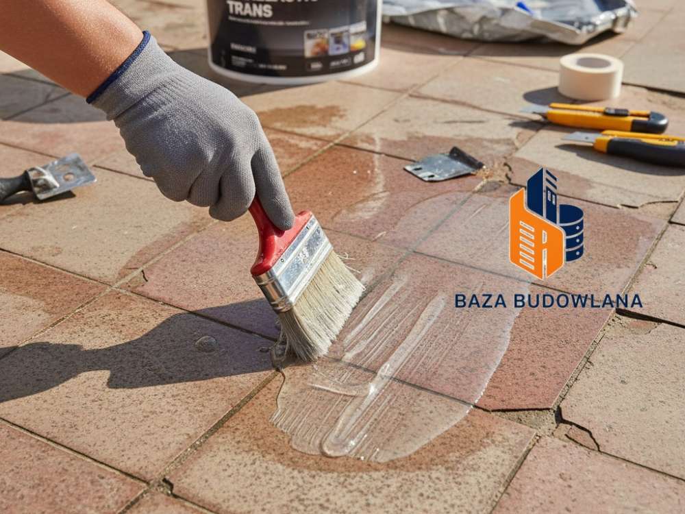 Przezroczysta folia w płynie MAXELASTIC TRANS na stare płytki jako bezbarwna hydroizolacja.