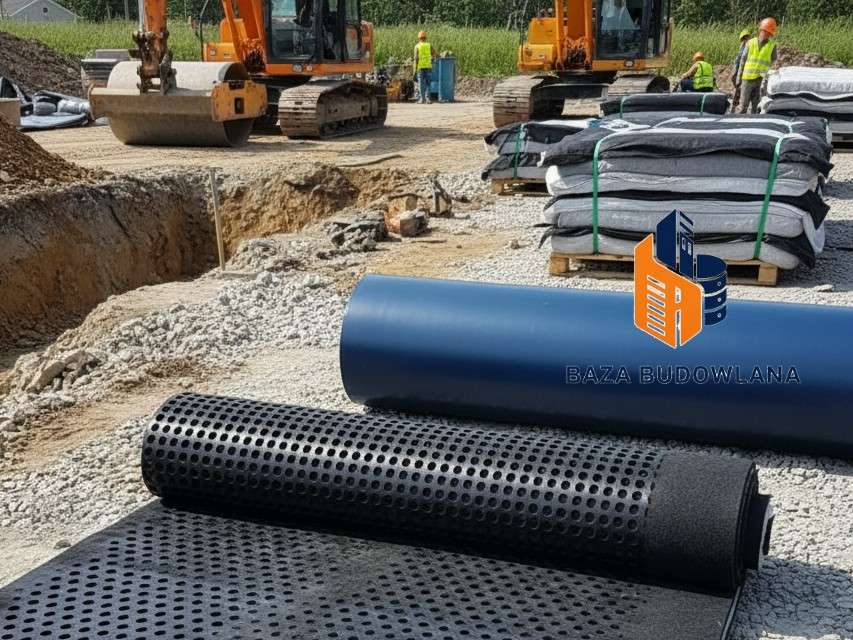 Geomembrana uszczelniająca PEHD stosowana do izolacji fundamentów i w systemach drenażowych.