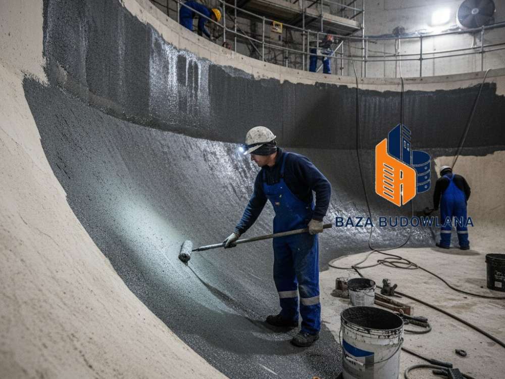 Hydroizolacja zbiornika na wodę pitną z wykorzystaniem elastycznej żywicy epoksydowej.