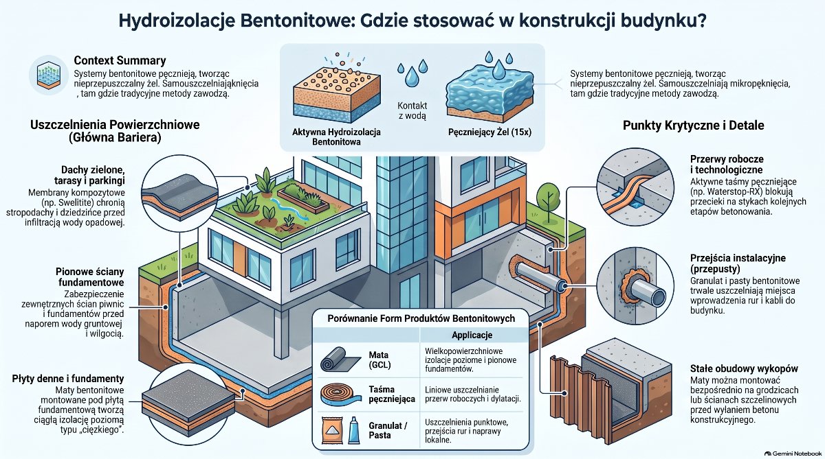 Materiały bentonitowe instalowane w systemie ciężkiej hydroizolacji konstrukcji budowlanych