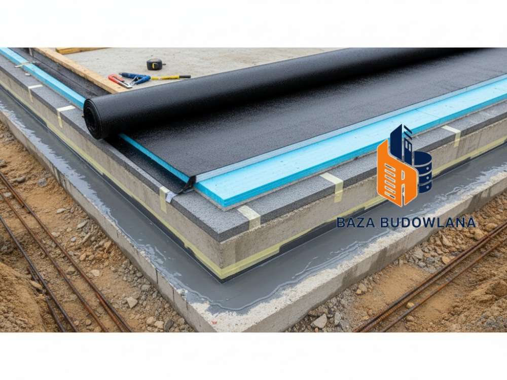 Hydroizolacja pozioma fundamentów chroniąca budynek przed kapilarnym podciąganiem wilgoci.