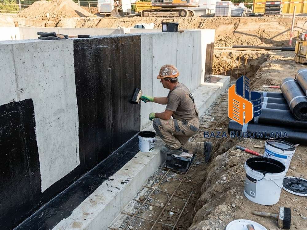 Hydroizolacja szlamowa stosowana jako skuteczna izolacja przeciwwilgociowa fundamentów budynku.