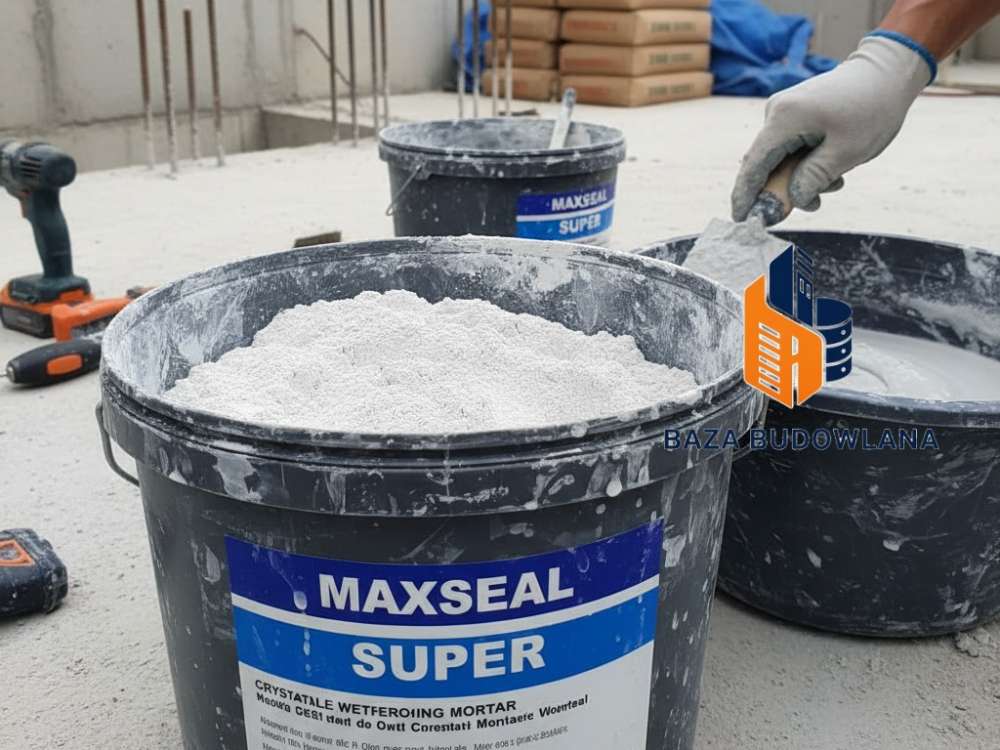 Krystaliczna zaprawa uszczelniająca Maxseal Super jako hydroizolacja szlamowa na betonie.