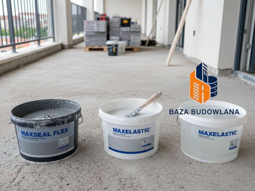 Aplikacja elastycznej masy hydroizolacyjnej na betonową płytę balkonu w celu ochrony przed wilgocią.