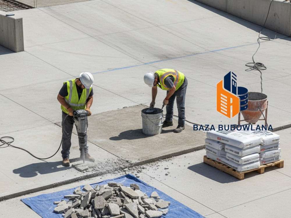 Renowacja i naprawa betonowego placu oraz podjazdu z wykorzystaniem zaprawy do betonu.
