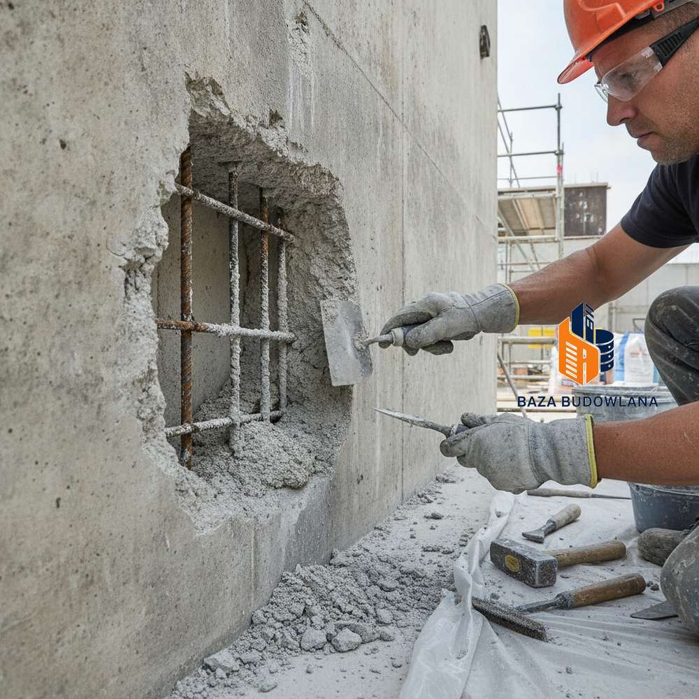 Specjalistyczna naprawa dużych ubytków w betonie oraz diagnostyka uszkodzeń konstrukcji żelbetowej.