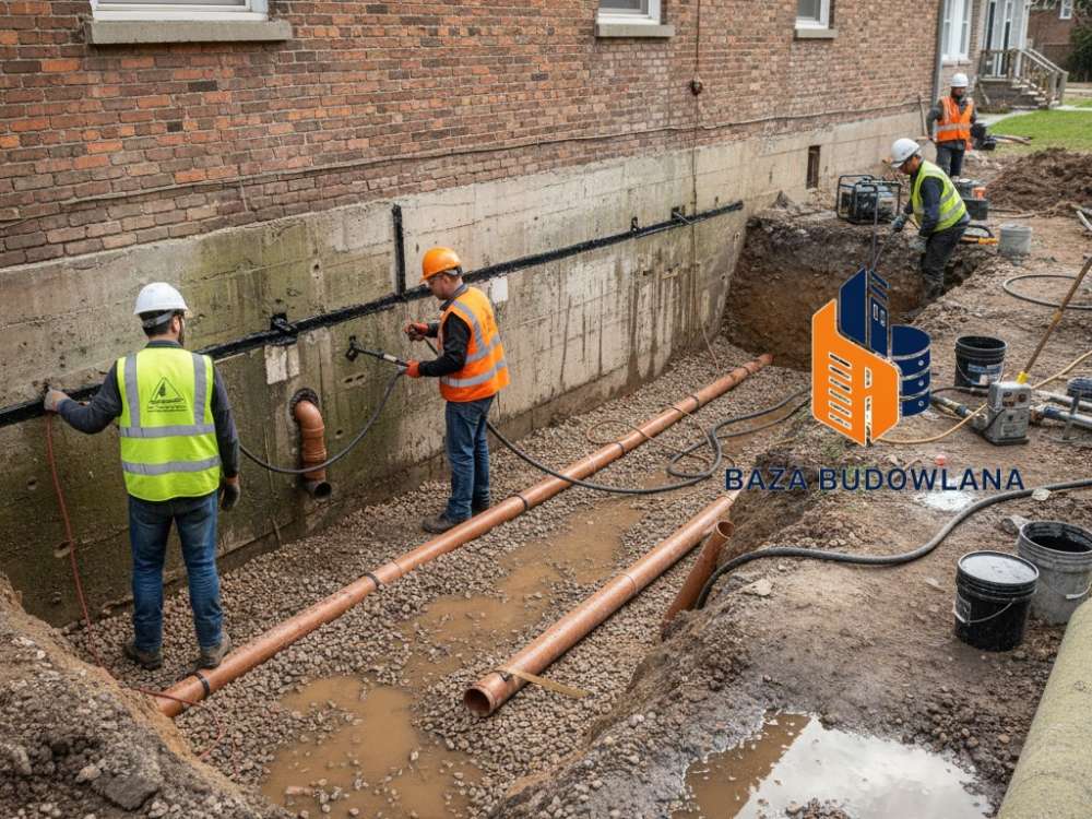 Profesjonalne osuszanie piwnicy i naprawa izolacji fundamentów w zawilgoconym budynku.