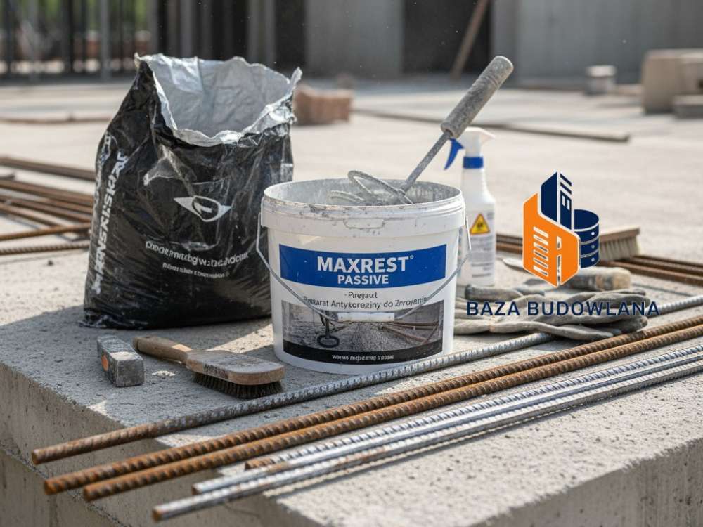 Zabezpieczenie antykorozyjne zbrojenia preparatem MAXREST PASSIVE podczas naprawy żelbetu.