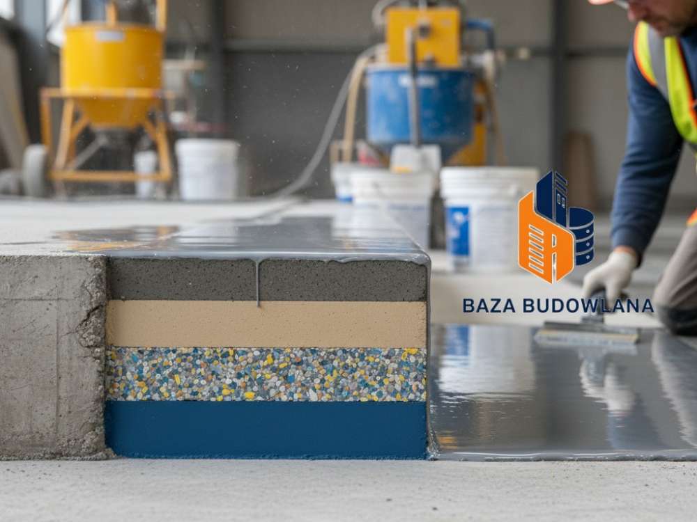 Błyszcząca przemysłowa posadzka żywiczna w nowoczesnej hali magazynowej odporna na duże obciążenia.