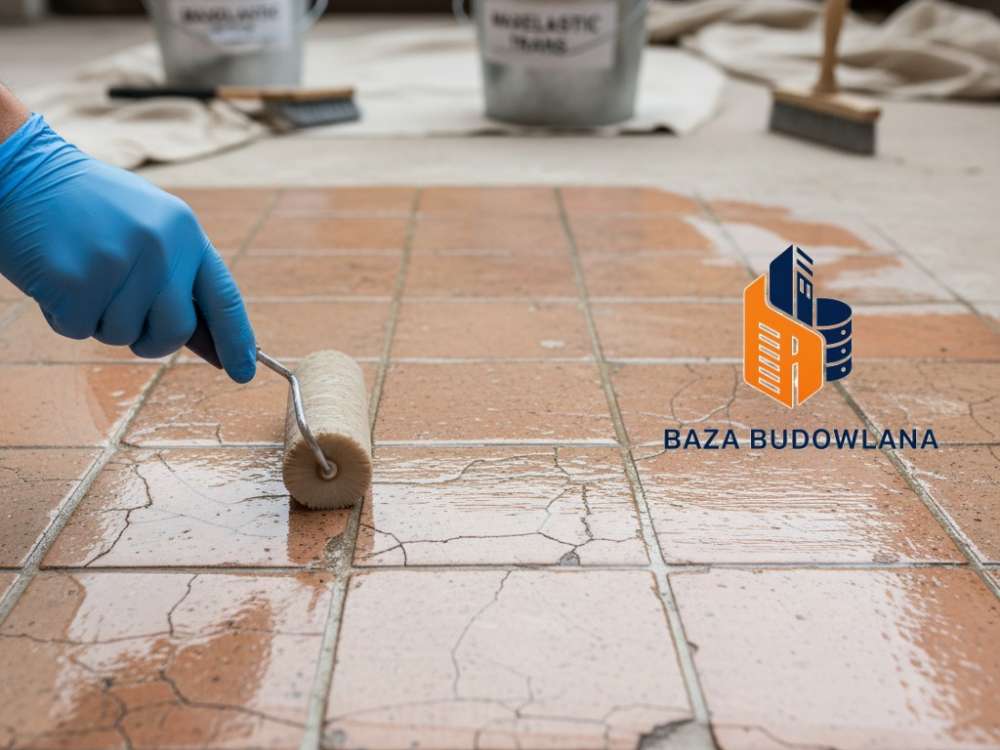 Przezroczysta hydroizolacja MAXELASTIC TRANS nałożona na stare płytki tarasowe.