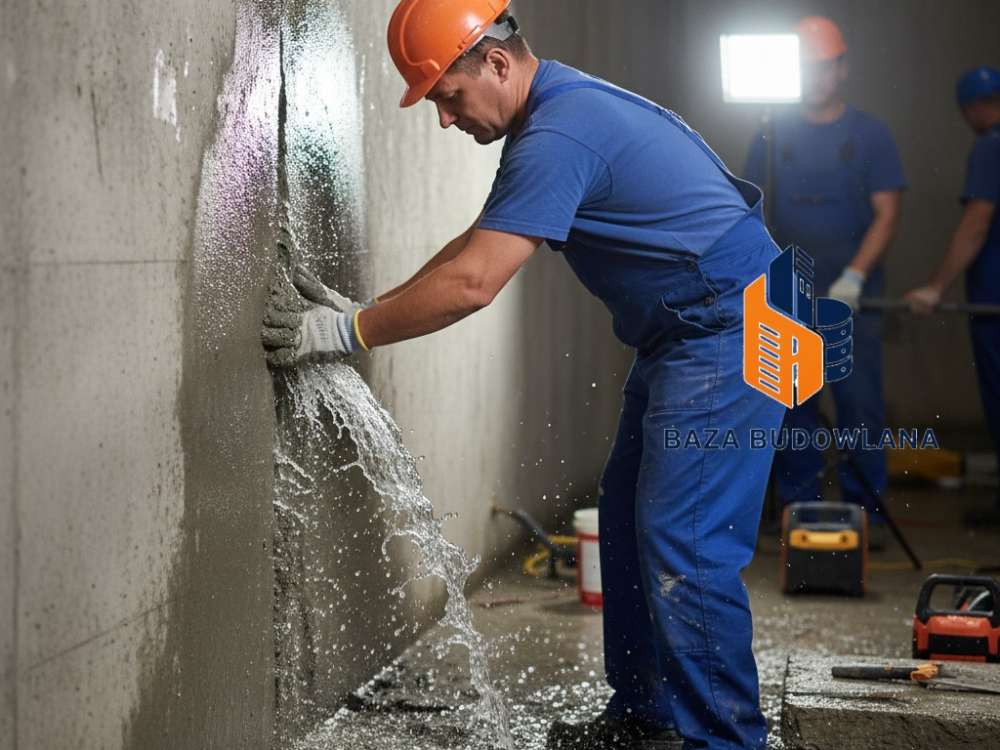 Awaryjne tamowanie wycieków wody przez szczeliny w betonie