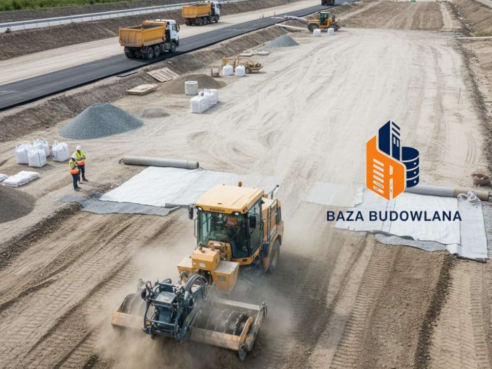 Stabilizacja podłoża pod drogi i place z wykorzystaniem geosyntetyków zwiększających nośność gruntu.