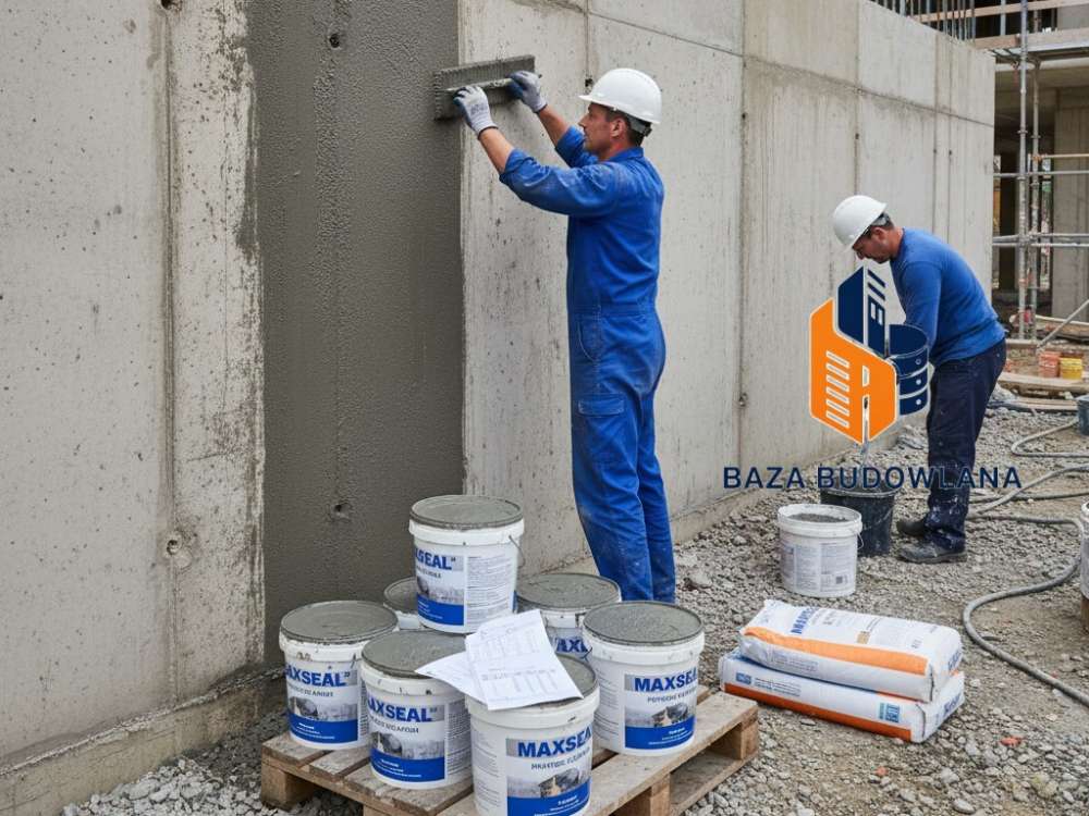 Aplikacja mineralnego szlamu uszczelniającego MAXSEAL FLEX jako skutecznej hydroizolacji w budownictwie.