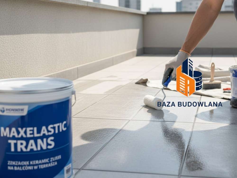 Bezbarwna powłoka uszczelniająca MAXELASTIC TRANS na płytkach ceramicznych na balkonie.