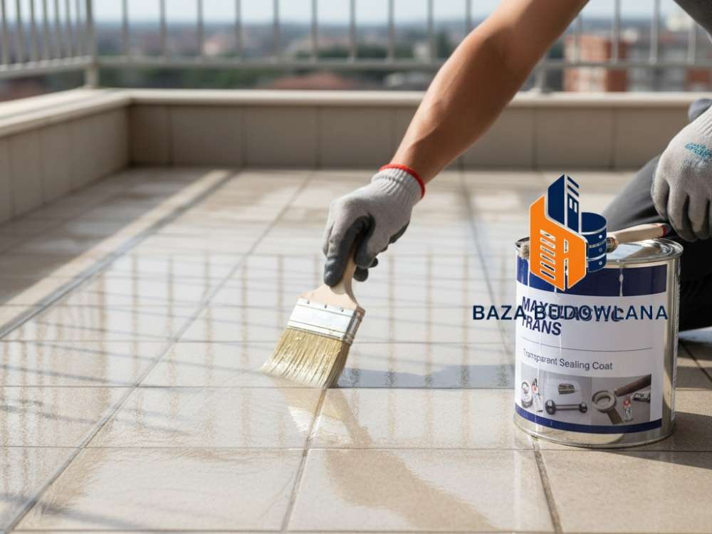 Bezbarwny uszczelniacz na balkon Maxelastic Trans nałożony na płytki bez konieczności ich skuwania.