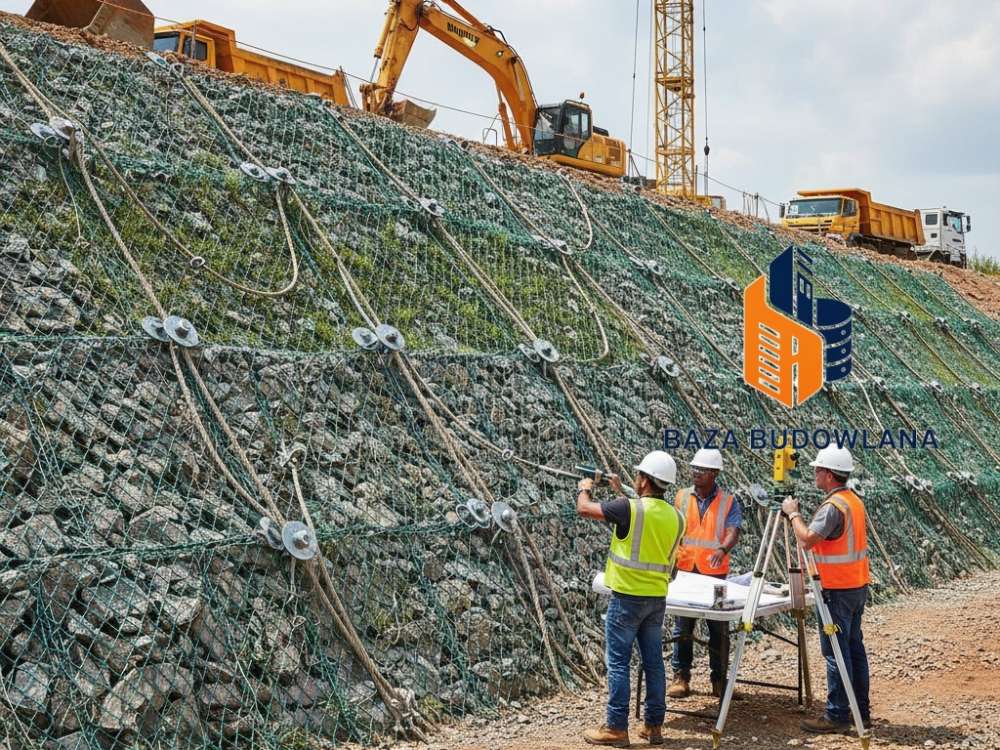Zabezpieczenie skarpy przed osuwaniem i rozmywaniem gruntu przy użyciu materiałów wzmacniających.