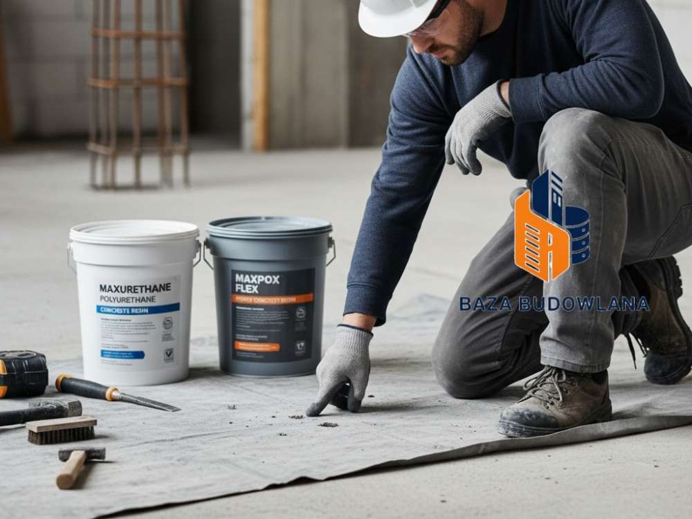 Aplikacja ochronnej żywicy do betonu na starannie przygotowane podłoże z naprawionymi pęknięciami.