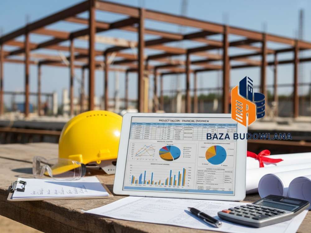 Analiza finansowa projektu budowlanego oraz studium wykonalności przedstawione na wykresach i planach.