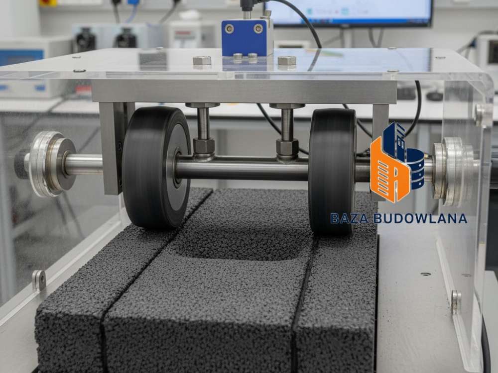 Badanie koleinowania mieszanki mineralno-asfaltowej MMA w laboratorium drogowym.