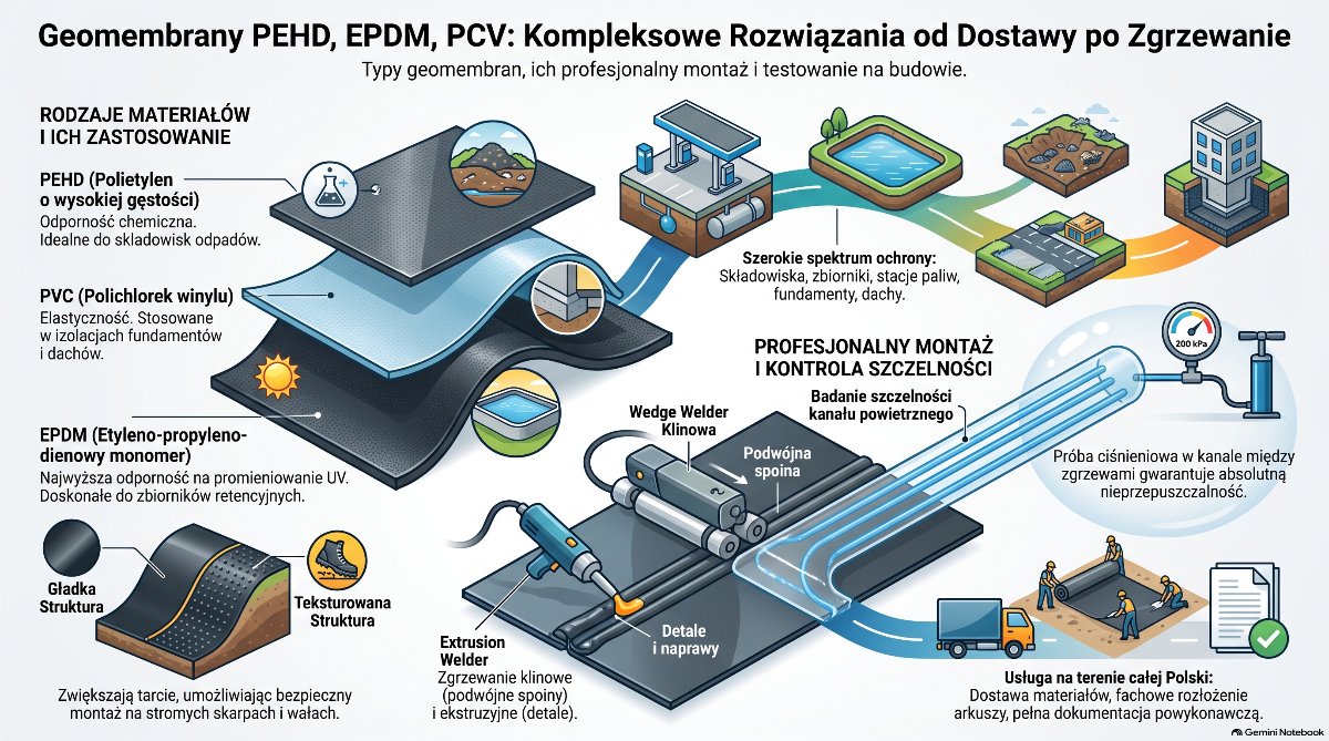Zgrzewanie geomembrany na budowie - usługa na terenie całej Polski