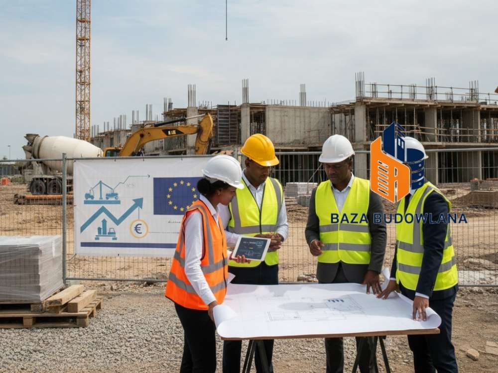 Nowoczesny plac budowy realizowany dzięki pozyskaniu funduszy unijnych na inwestycje budowlane.