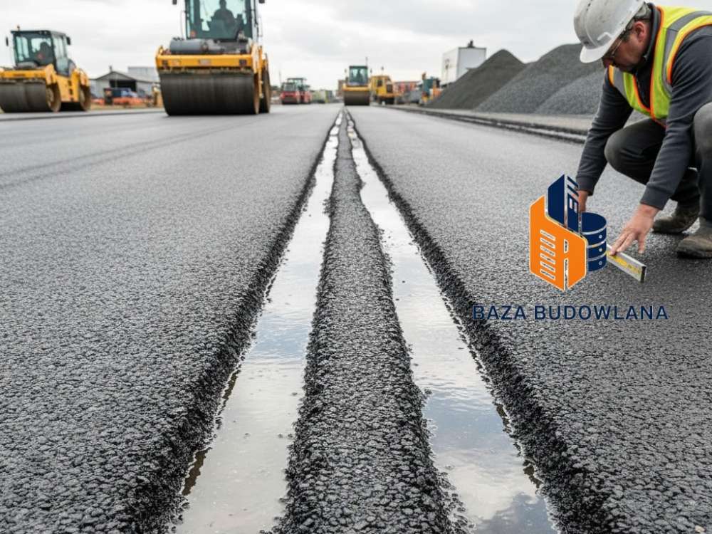 Podłużne koleiny na nawierzchni bitumicznej powstałe w wyniku deformacji trwałej mieszanki MMA.