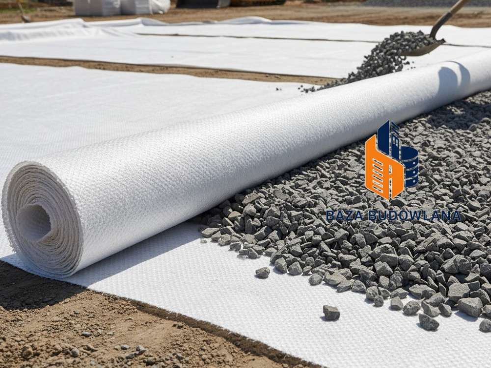 Geowłóknina pod tłuczeń stabilizująca podłoże i oddzielająca warstwy konstrukcyjne nawierzchni.