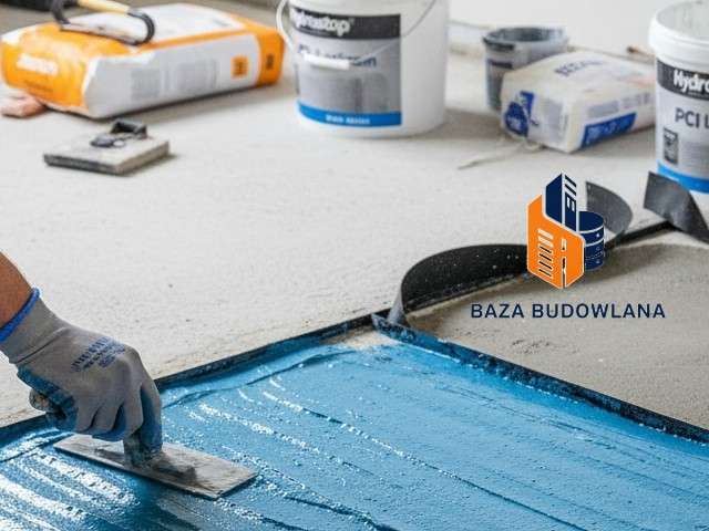 Aplikacja hydroizolacji pod płytki na tarasie z użyciem folii w płynie i zaprawy uszczelniającej.