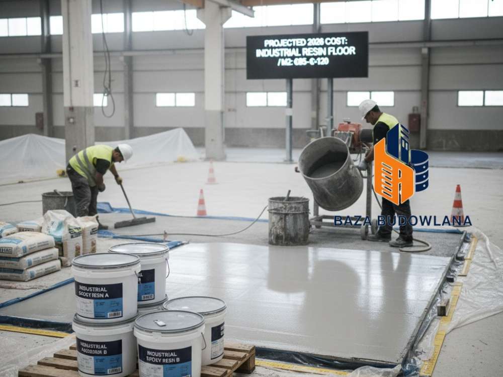 Nowoczesna przemysłowa posadzka żywiczna w hali, prezentująca koszt wykonania m2 powierzchni w 2026 roku.