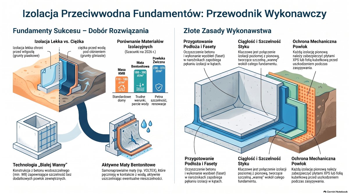 Wykonanie izolacji przeciwwodnej fundamentów