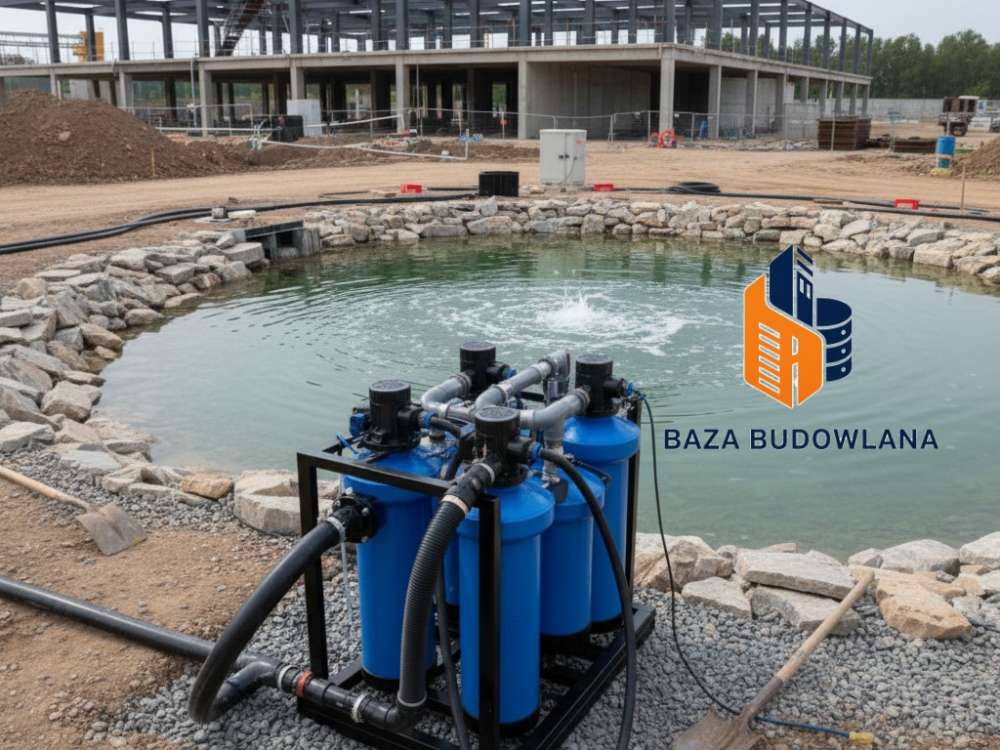 Czysta woda w przydomowym stawie z nowoczesnym systemem filtracji i natleniania.