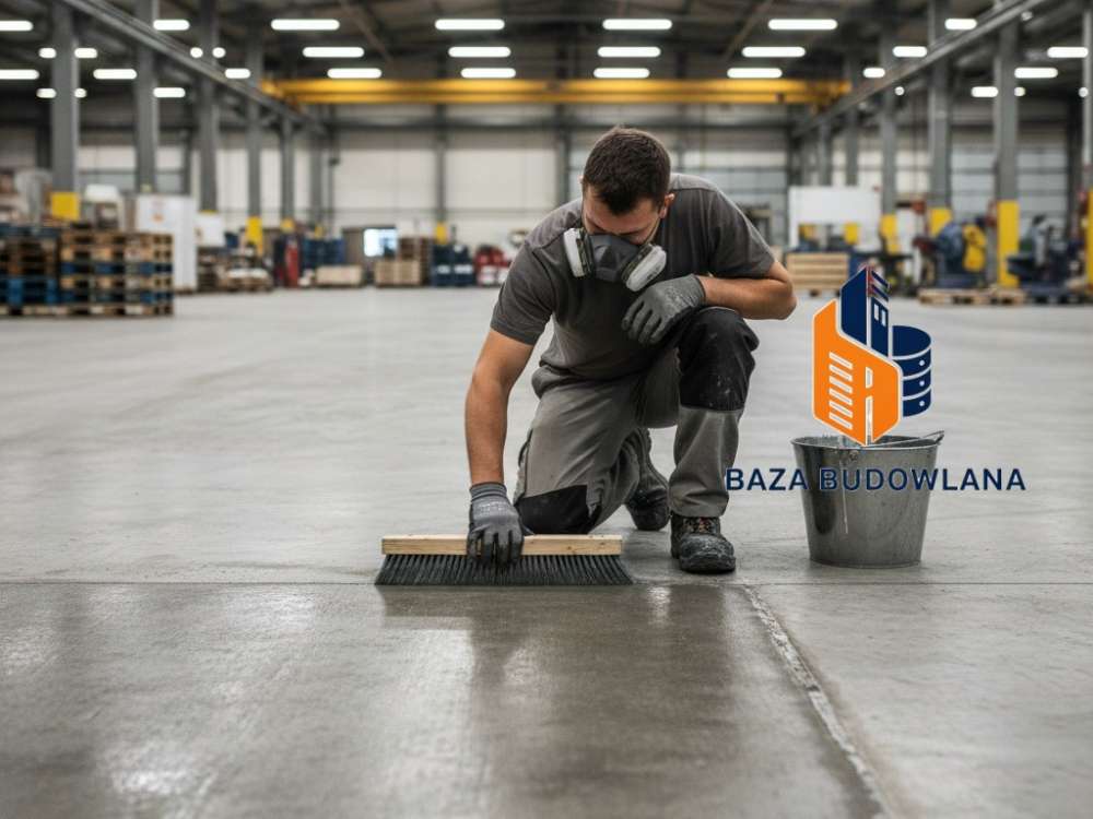 Zaimpregnowana i wzmocniona posadzka betonowa w hali przemysłowej zabezpieczona systemem Litorin.