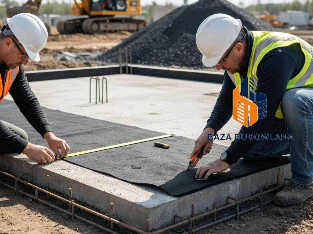 Montaż maty bentonitowej na fundamentach budynku jako trwała i opłacalna izolacja przeciwwodna.