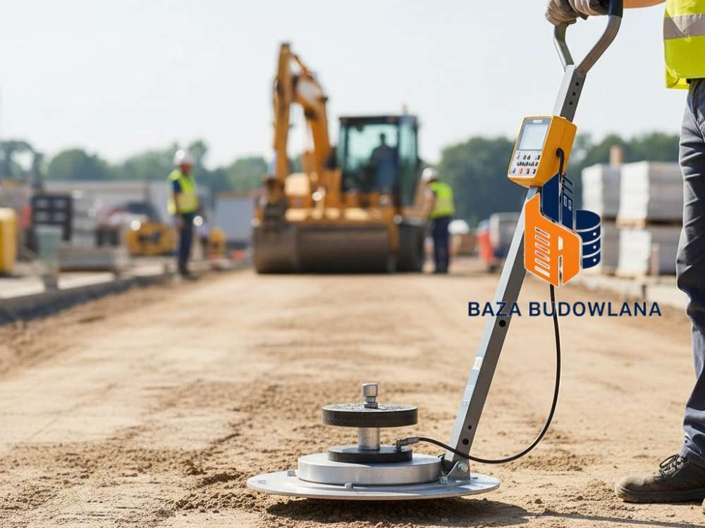 Lekka płyta dynamiczna podczas badania nośności i stopnia zagęszczenia gruntu.